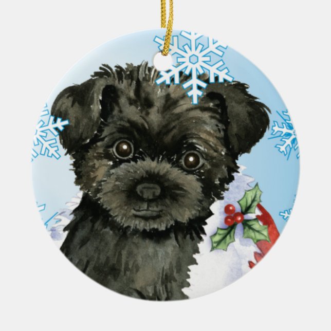 Adorno De Cerámica Happy Howliday Affenpinscher (Frente)