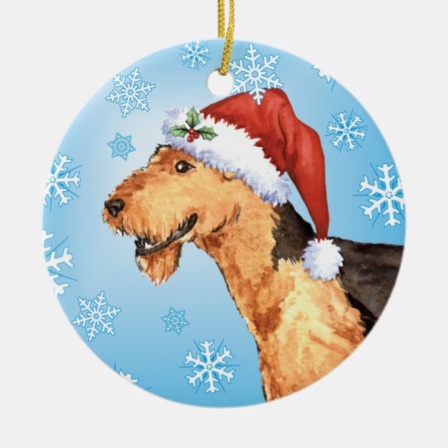 Adorno De Cerámica Happy Howliday Airedale (Frente)