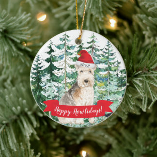 Adorno De Cerámica Happy Howlidays Lakeland Terrier Navidades Ornamen