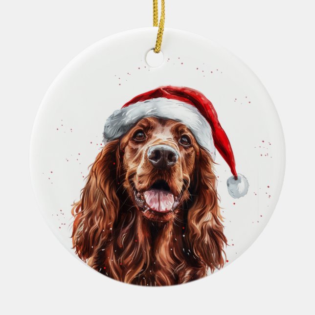 Adorno De Cerámica Happy Irish Setter Dog Christmas Personalized (Frente)