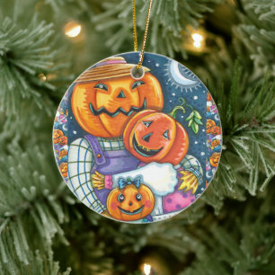 ADORNO DE CERÁMICA HAPPY JACK O LANTERN FAMILY, COLORFUL AND CUTE