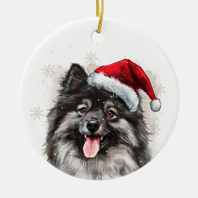 Adorno De Cerámica Happy Keeshond Dog Christmas Personalized (Frente)