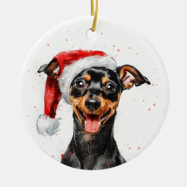 Adorno De Cerámica Happy Mini Pinscher Dog Christmas Personalized (Frente)