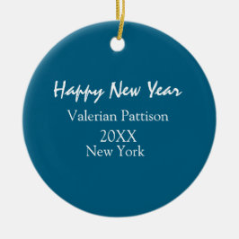 Adorno De Cerámica Happy new year blue name place year boho simple 