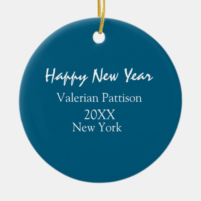 Adorno De Cerámica Happy new year blue name place year boho simple  (Frente)