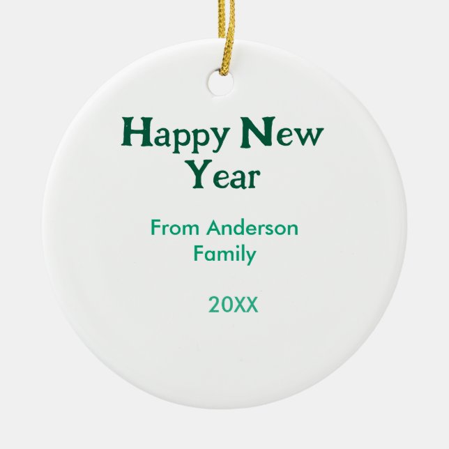 Adorno De Cerámica Happy new year green add family name year simple  (Frente)