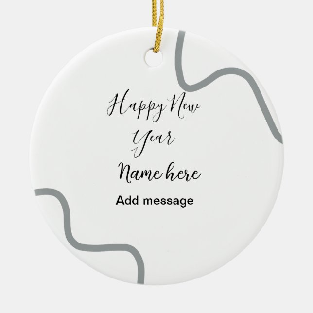 Adorno De Cerámica Happy new year name message gray simple holiday  (Frente)