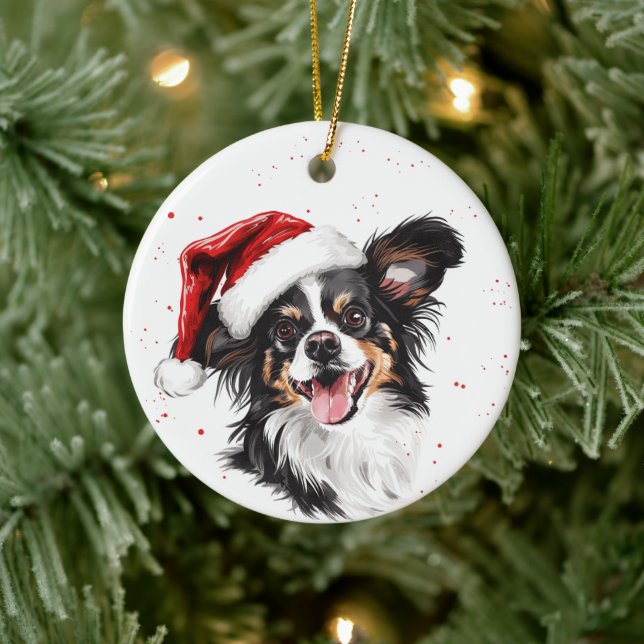 Adorno De Cerámica Happy Papillon Dog Christmas Personalized (Árbol)