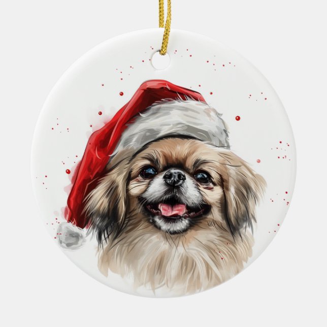 Adorno De Cerámica Happy Pekingese Dog Christmas Personalized (Frente)