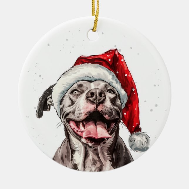 Adorno De Cerámica Happy Pitbull Dog Christmas Personalized (Frente)