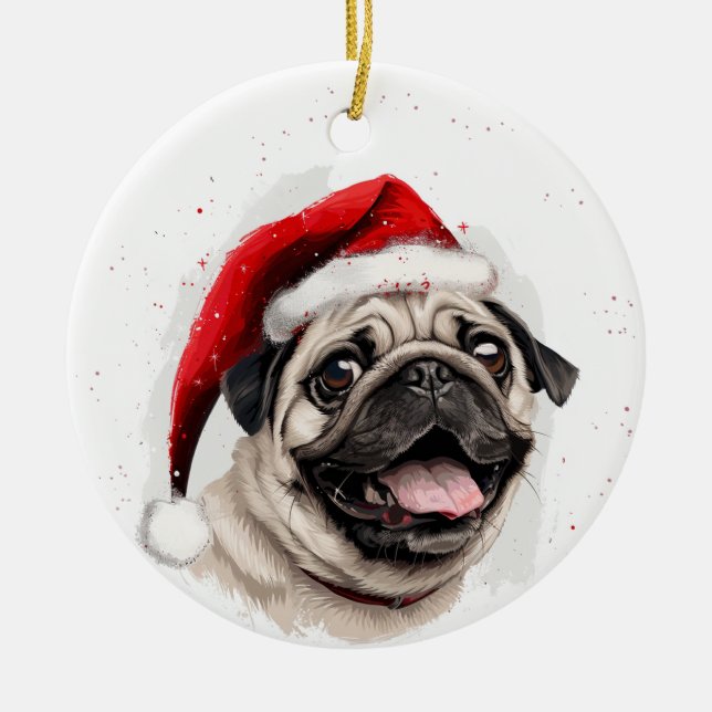 Adorno De Cerámica Happy Pug Dog Christmas Personalized (Frente)