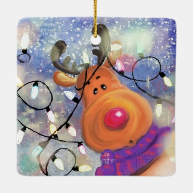 Adorno De Cerámica Happy Reindeer - Merry Christmas (Reverso)