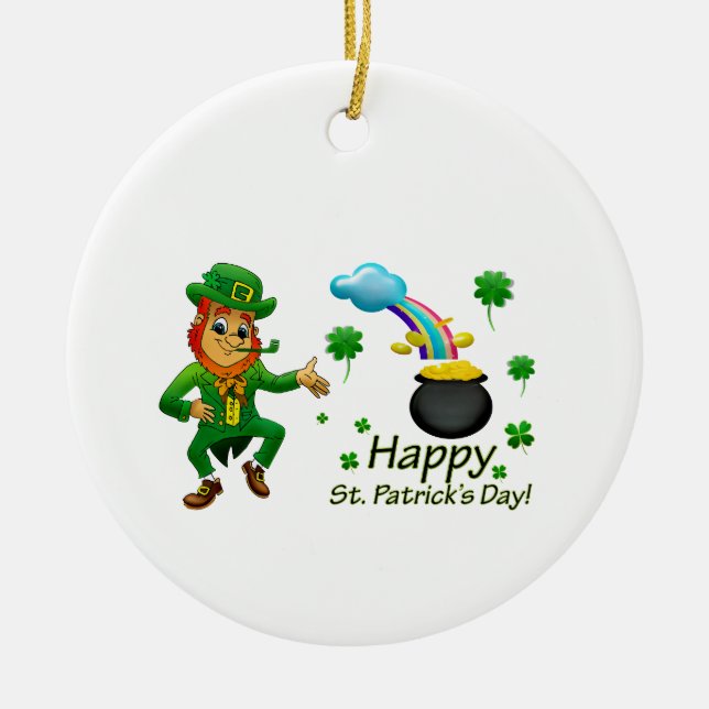 Adorno De Cerámica Happy Saint Patrick's Day Leprechaun Rainbow  (Frente)