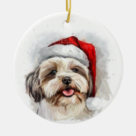 Adorno De Cerámica Happy Shih Tzu Dog Christmas Personalized