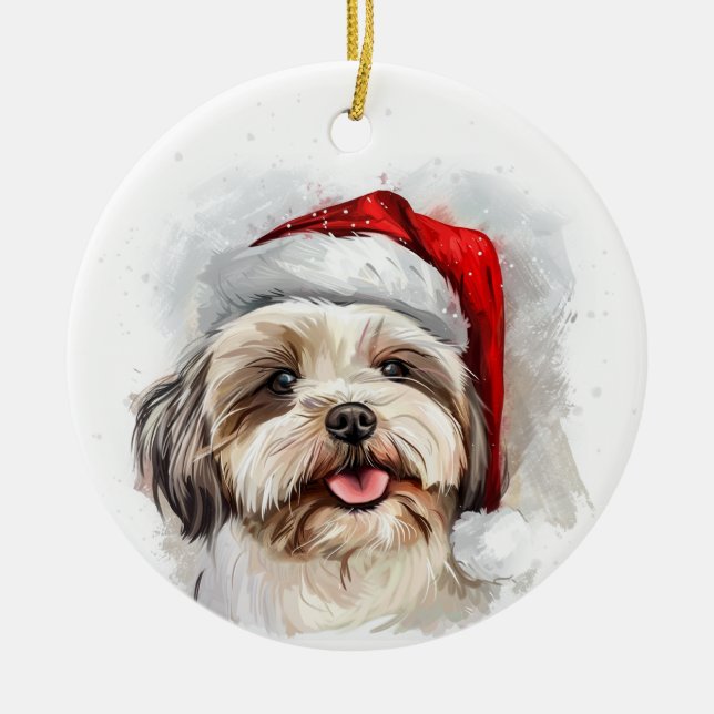 Adorno De Cerámica Happy Shih Tzu Dog Christmas Personalized (Frente)
