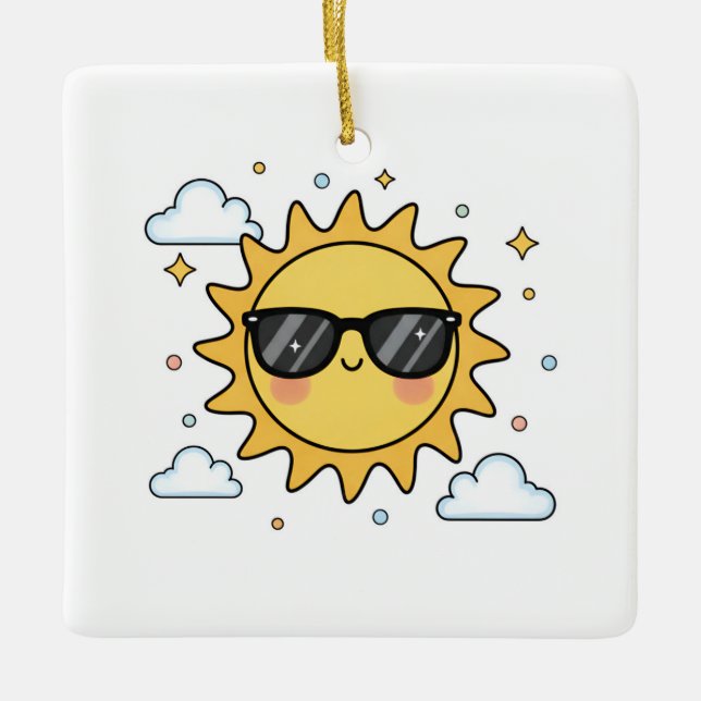 Adorno De Cerámica Happy Smiling Sun Cartoon - Minimalist Kawaii Suns (Anverso)
