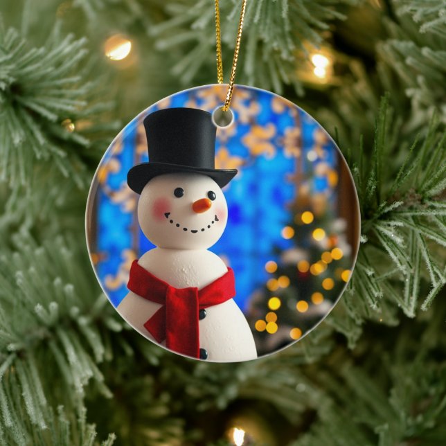 Adorno De Cerámica Happy Snowman Christmas Ornament  (Árbol)