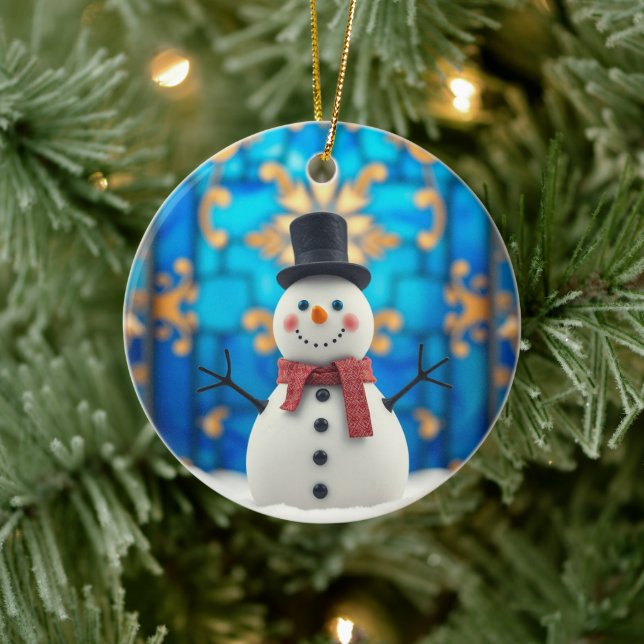 Adorno De Cerámica Happy Snowman Christmas Ornament  (Árbol)