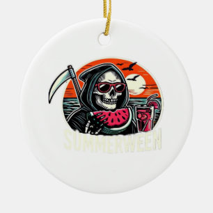 Adorno De Cerámica Happy Summerween Grim Reaper Watermelon Summer Hal