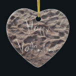 Adorno De Cerámica Happy Valentine text in sand, Sunny Beach Summer<br><div class="desc">Happy Valentine text in sand,  sunny beach,  Summer</div>