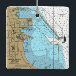 Adorno De Cerámica Harbour Beach Michigan<br><div class="desc">Ornamento navideño de Harbour Beach MI,  hecho con cartas náuticas.</div>