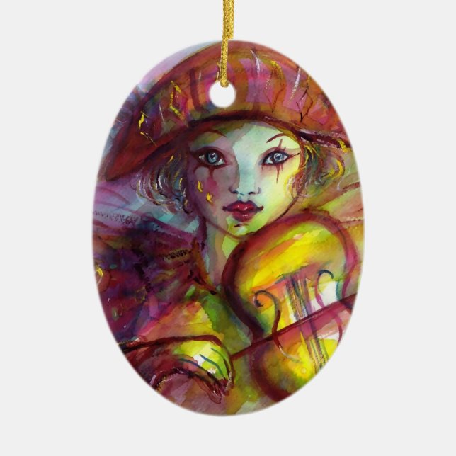 Adorno De Cerámica HARLEQUIN JUGANDO A VIOLÍN Mascarada Veneciana (Frente)