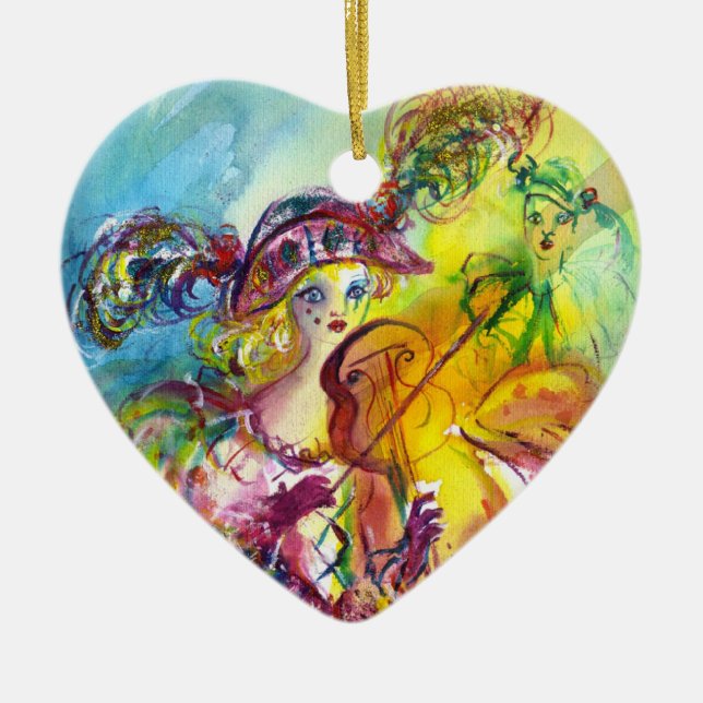 ADORNO DE CERÁMICA HARLEQUINA JUGANDO VIOLÍN CON CAT (Frente)