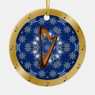 Adorno De Cerámica Harp ~ Silver ~ Blue ~ Gold ~ Navidades ~