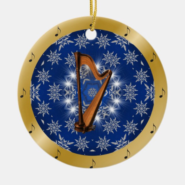 Adorno De Cerámica Harp ~ Silver ~ Blue ~ Gold ~ Navidades ~ (Frente)