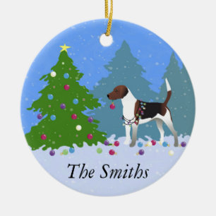 Adorno De Cerámica Harrier o Beagle decorando un árbol de Navidad