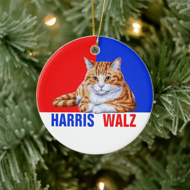 Adorno De Cerámica Harris Walz 2024 Obviamente Cat Red Blue (Árbol)