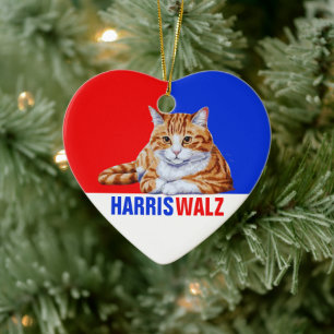 Adorno De Cerámica Harris Walz 2024 Obviamente Cat Red Blue