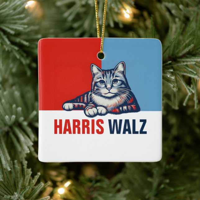 Adorno De Cerámica Harris Walz 2024 Obviamente gato azul rojo (Árbol)