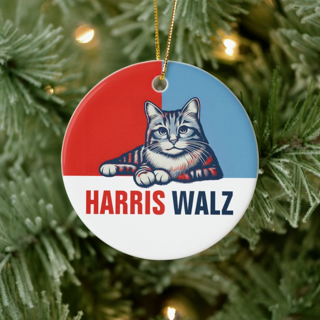 Adorno De Cerámica Harris Walz 2024 Obviamente gato azul rojo (Árbol)