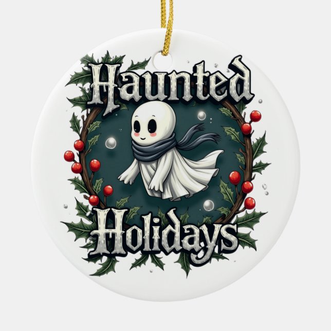 Adorno De Cerámica Haunted Holidays Cute Ghost Ornament (Frente)