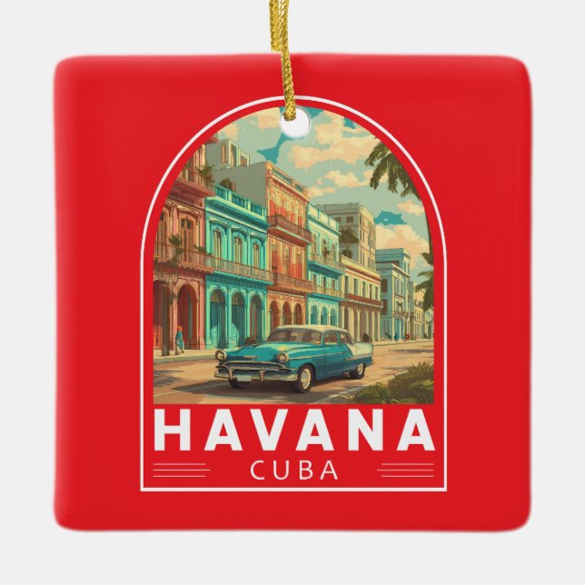 Adorno De Cerámica Havana Cuba Travel Art Emblem (Anverso)