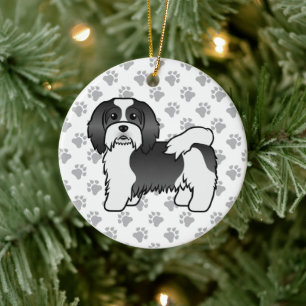 Adorno De Cerámica Havanés blanco y negro perro de dibujos animados l