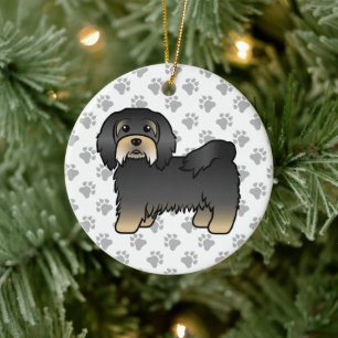 Adorno De Cerámica Havanés negro y bronceado, perro de dibujos animad