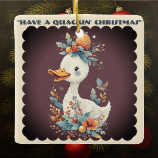 Adorno De Cerámica Have a Quackin' Christmas Duck Whimsical Naughty