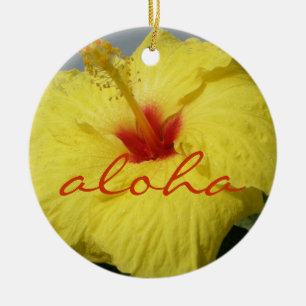 Adorno De Cerámica Hawaiana, hibisco amarillo de Hawaii