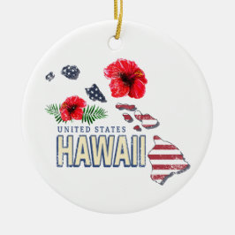 Adorno De Cerámica Hawaii Mapa del Estado Retro de Estados Unidos USA