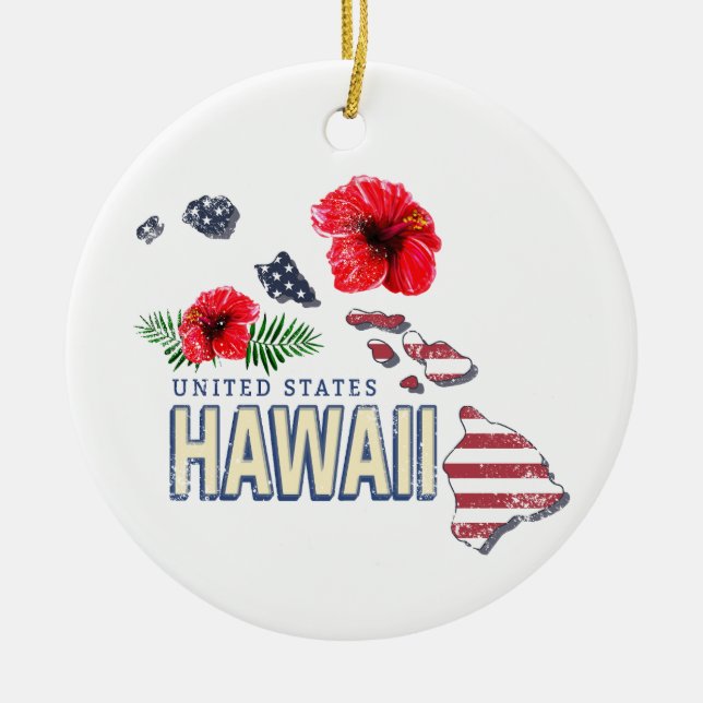 Adorno De Cerámica Hawaii Mapa del Estado Retro de Estados Unidos USA (Frente)
