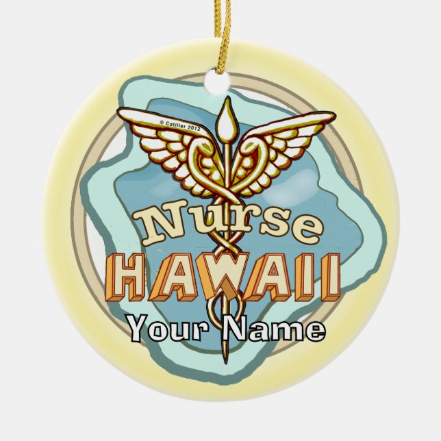 Adorno De Cerámica Hawaii Nurse Caduceus  (Frente)