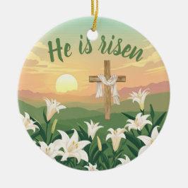 Adorno De Cerámica He is Risen Easter Sunrise Personalized Ornament