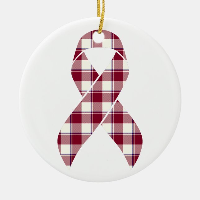 Adorno De Cerámica Head and Neck Cancer Awareness Plaid Burgundy (Frente)
