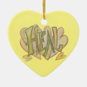 Adorno De Cerámica Healing Hearts Word Art Holiday Gift Ornaments