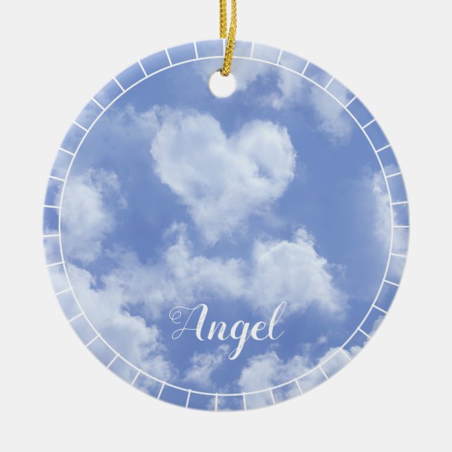 Adorno De Cerámica Heart Cloud Sky Cute Modern Blue Custom Wedding (Frente)