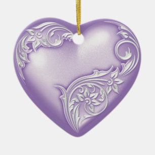 Adorno De Cerámica Heart Scroll Lilac w White