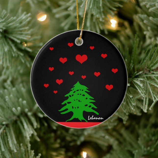 Adorno De Cerámica Hearts of Lebanon & Lebanese flag fashion / Love (Árbol)