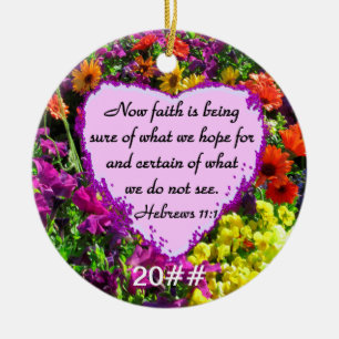 ADORNO DE CERÁMICA HEBREWS 11:1 DISEÑO FLORAL